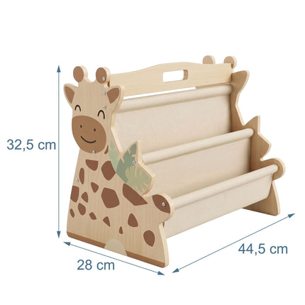Children's Bookcase with 4 Fabric Pockets – Giraffe Design