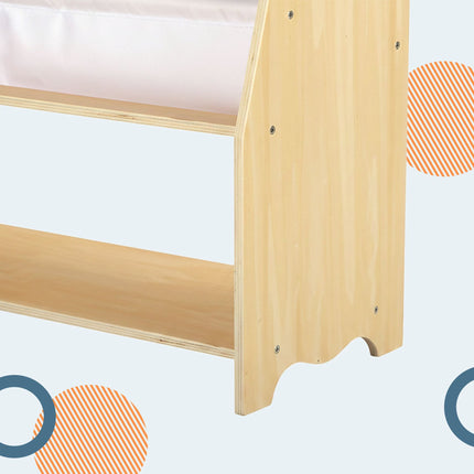 Children's Bookcase with 4 Fabric Pockets, Natural Wood