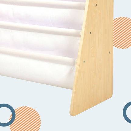 Children's Bookcase with 4 Fabric Pockets, Natural Wood