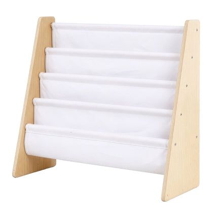 Children's Bookcase with 4 Fabric Pockets, Natural Wood