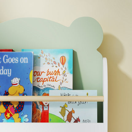 Children's Bookshelf, 3-Tier Bear-Themed, 55x15x110 cm, Green