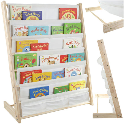 Children's Bookshelf, 6 Shelves, Wood & Fabric, 79x62.5x30 cm