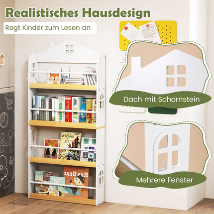 Children's Bookshelf House-Shaped, 4-Tier, Anti-Fall Safety