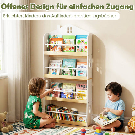 Children's Bookshelf House-Shaped, 4-Tier, Anti-Fall Safety