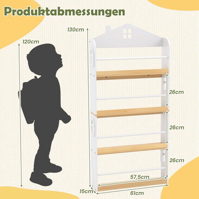 Children's Bookshelf House-Shaped, 4-Tier, Anti-Fall Safety