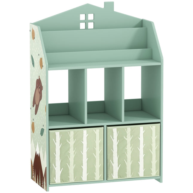 Children's Bookshelf with 2 Fabric Drawers, Green, 91.5 cm