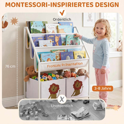 Children's Bookshelf with 3 Hanging Shelves, White
