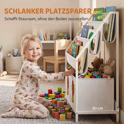 Children's Bookshelf with 3 Hanging Shelves, White