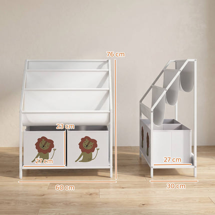 Children's Bookshelf with 3 Hanging Shelves, White