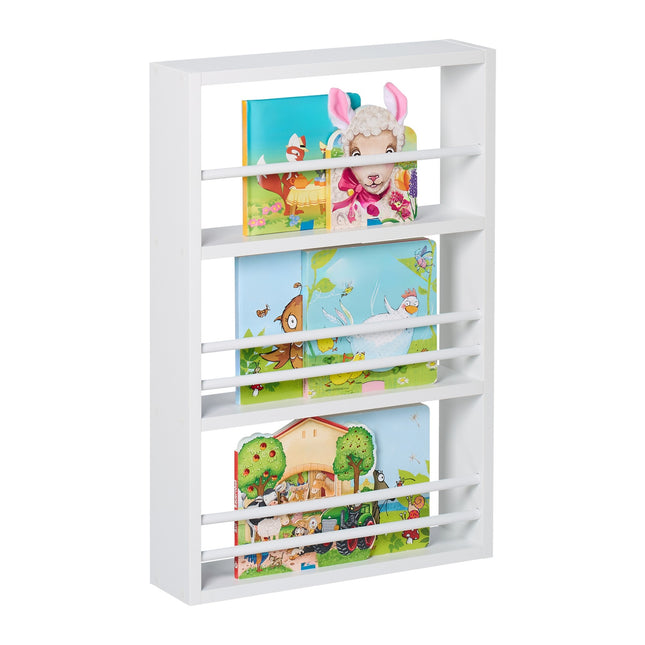Children's Bookshelf with 3 Shelves, Wall-Mountable