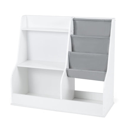 Children's Bookshelf with 3-Tier Fabric Pockets, White