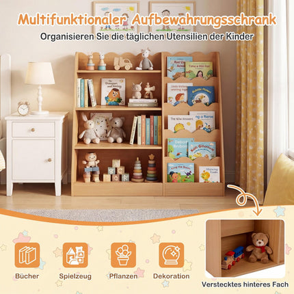 Children's Bookshelf with 4 Shelves & Hidden Storage, Wood