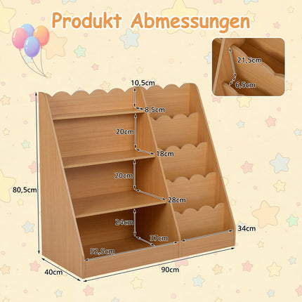 Children's Bookshelf with 4 Shelves & Hidden Storage, Wood