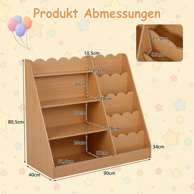 Children's Bookshelf with 4 Shelves & Hidden Storage, Wood