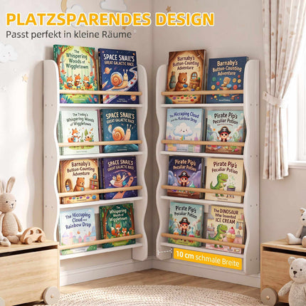 Children's Bookshelf with 4 Shelves, White, 60x10x98 cm
