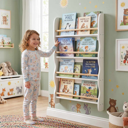 Children's Bookshelf with 4 Shelves, White, 60x10x98 cm