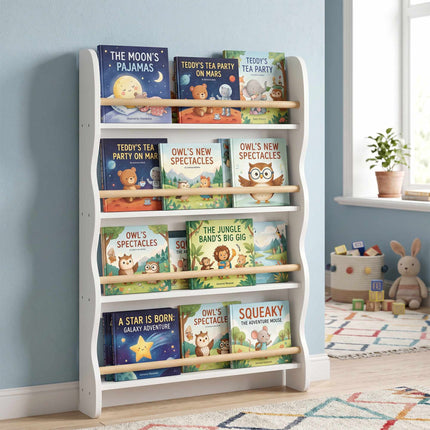 Children's Bookshelf with 4 Shelves, White, 60x10x98 cm