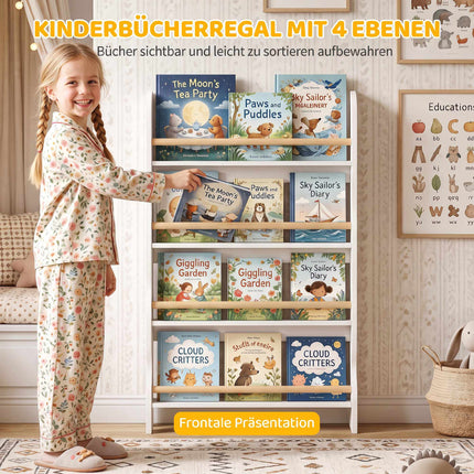 Children's Bookshelf with 4 Shelves, White, 60x10x98 cm
