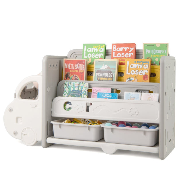 Children's Bookshelf with 4 Tiers & 2 Storage Boxes