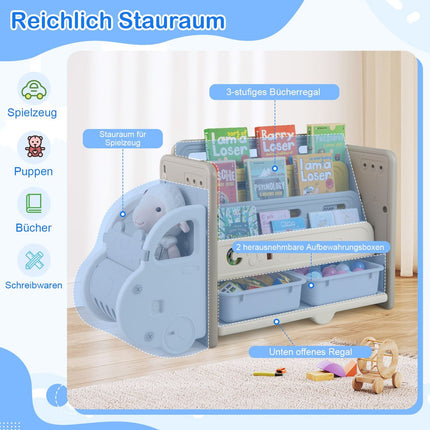 Children's Bookshelf with 4 Tiers & 2 Storage Boxes