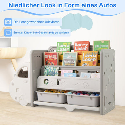 Children's Bookshelf with 4 Tiers & 2 Storage Boxes