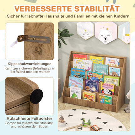 Children's Bookshelf with 5 Compartments – Natural Wood