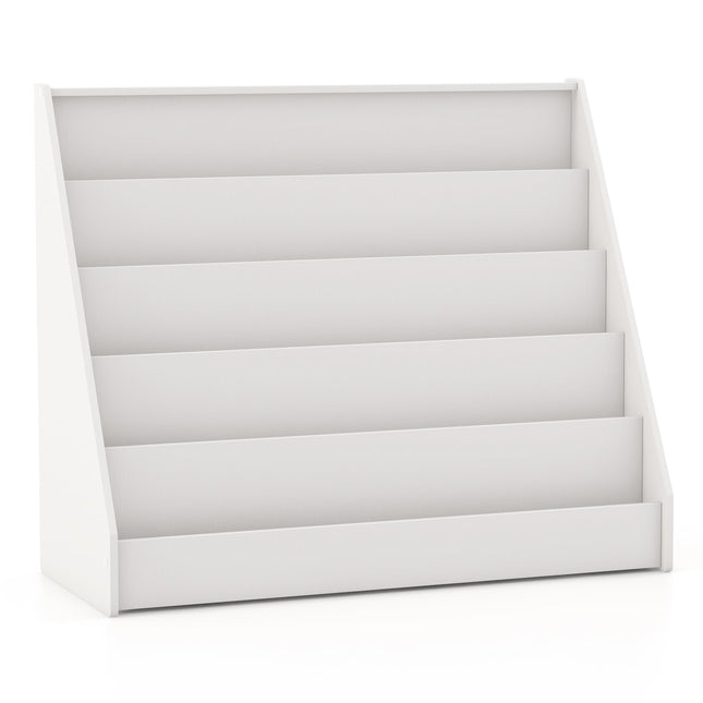 Children's Bookshelf with 5 Shelves, White, Safe Design