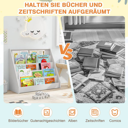 Children's Bookshelf with 5 Shelves, White, Safe Design
