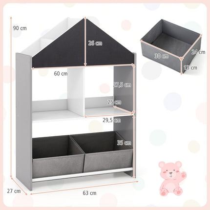 Children's Bookshelf with Blackboard & Storage Boxes