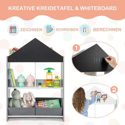 Children's Bookshelf with Blackboard & Storage Boxes