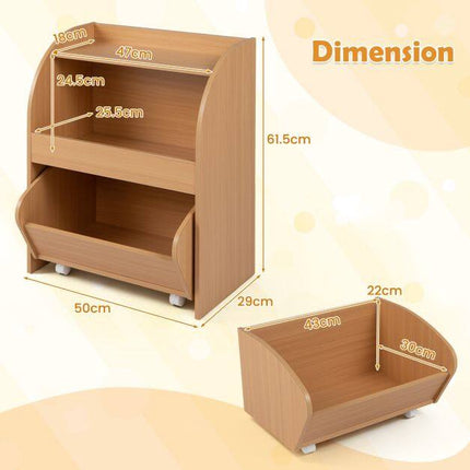 Children's Bookshelf with Drawer & Open Shelves, Natural Wood