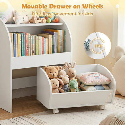 Children's Bookshelf with Drawer and Open Shelves, White