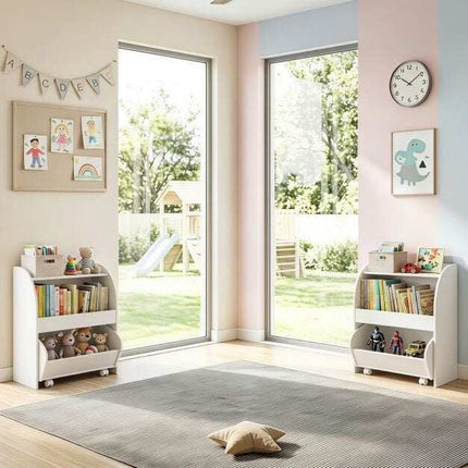 Children's Bookshelf with Drawer and Open Shelves, White