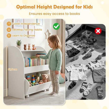 Children's Bookshelf with Drawer and Open Shelves, White