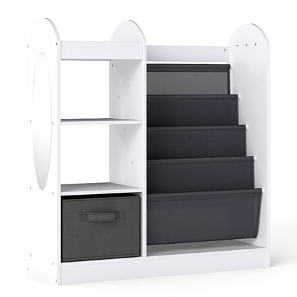 Children's Bookshelf with Mirror and Storage, White