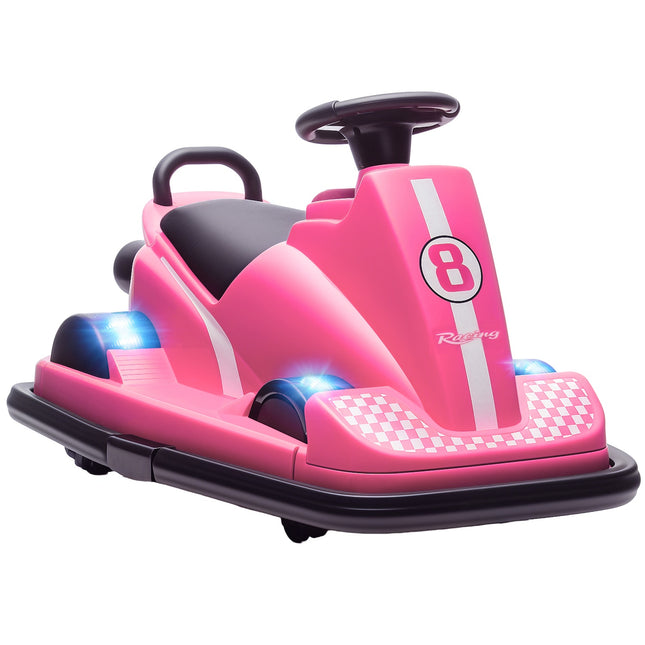 Children's Bumper Car, 360 Spin, LED Lights, Music, Pink