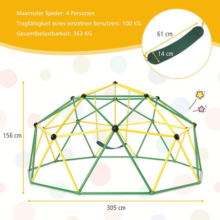 Children's Climbing Dome with Swing, 305cm, Green/Yellow