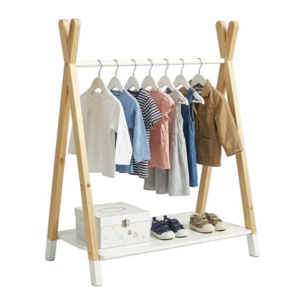 Children's Coat Rack, Pine/MDF, Natural & White, 100cm