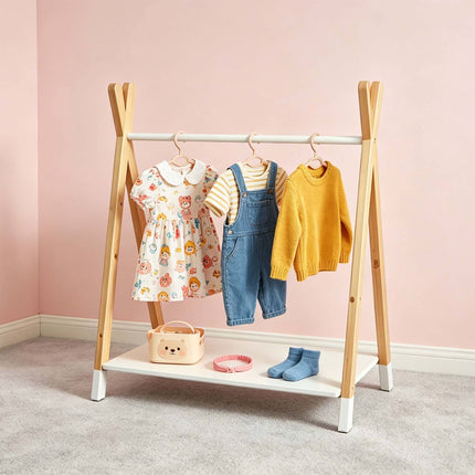 Children's Coat Rack, Pine/MDF, Natural & White, 100cm