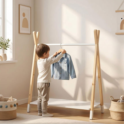 Children's Coat Rack, Pine/MDF, Natural & White, 100cm
