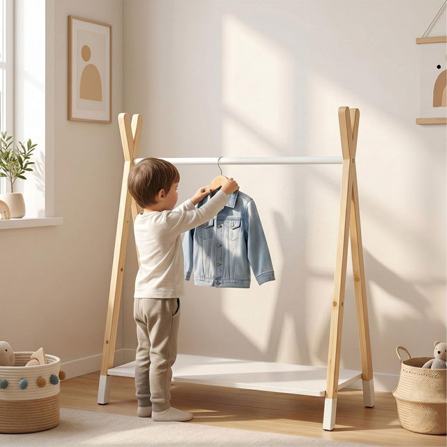 Kinderkapstok, grenen/MDF, naturel en wit, 100 cm