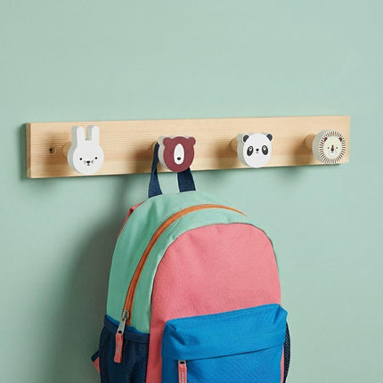 Children's Coat Rack with 4 Animal Hooks, Multicoloured