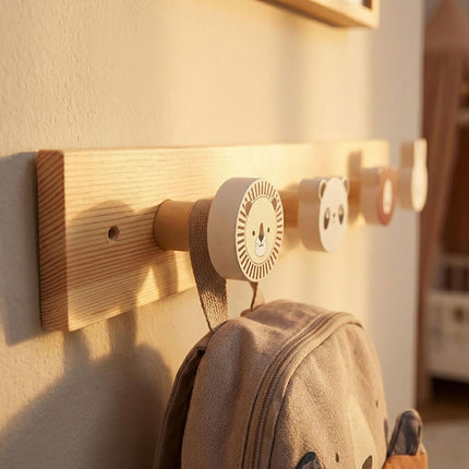 Children's Coat Rack with 4 Animal Hooks, Multicoloured