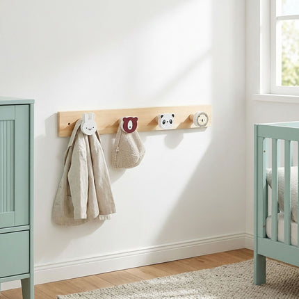Children's Coat Rack with 4 Animal Hooks, Multicoloured