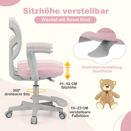 Children's Desk Chair, Adjustable Height 41-52 cm, Pink