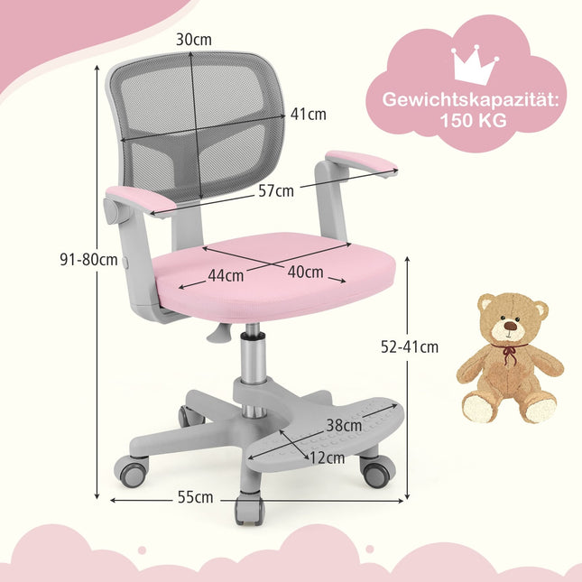 Children's Desk Chair, Adjustable Height 41-52 cm, Pink