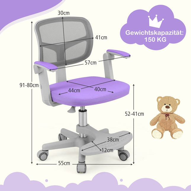 Children's Desk Chair, Adjustable Height 41-52 cm, Purple