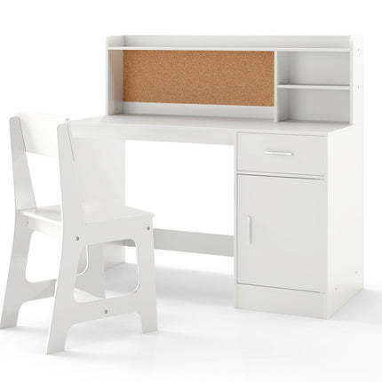 Children's Desk & Chair Set with Shelves & Drawer, White