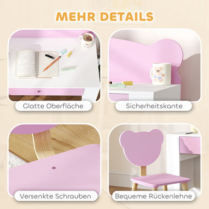Kids' Desk and Chair Set, Bear Design, Pink, Ages 3-8