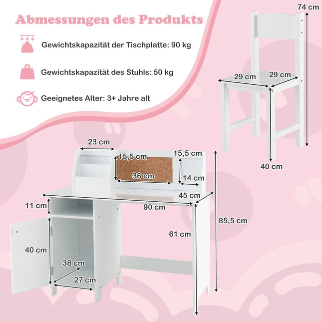 Children's Desk Set with Chair, Corkboard & Storage